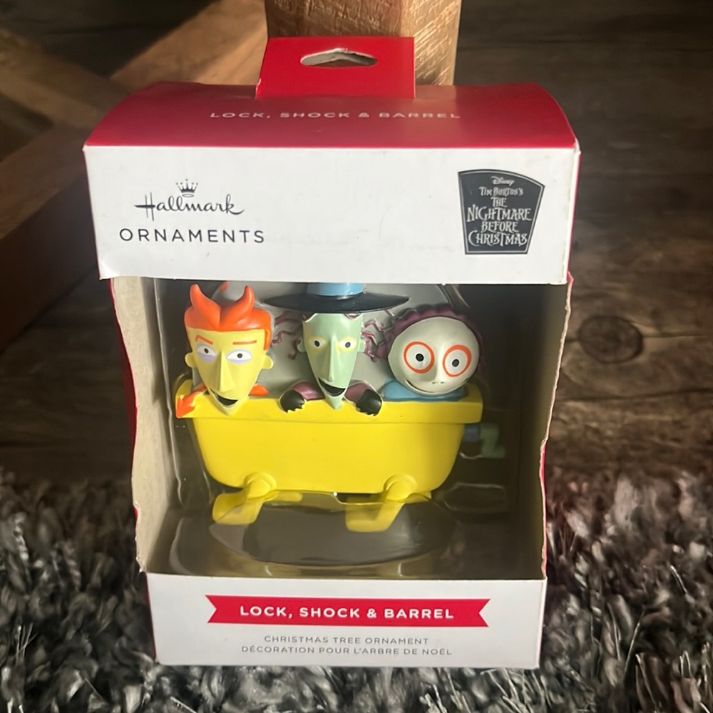 Lock, Shock & Barrel the Nightmare before Christmas ornament.  New in box.